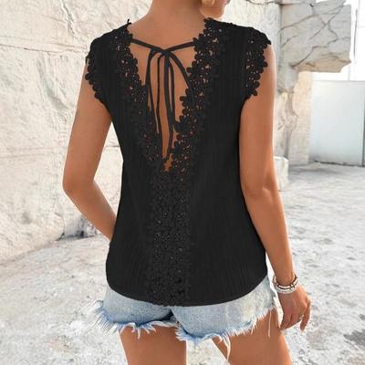 Women's New Summer Round Neck Stitching Hollow Lace Vest Top