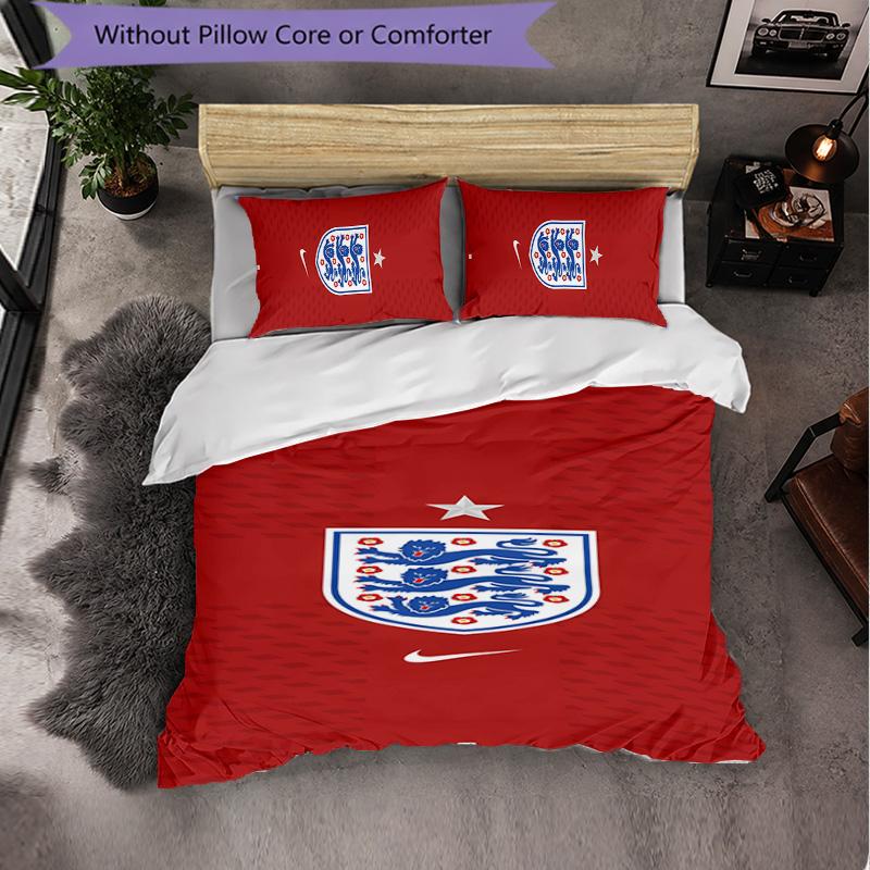 England Nationalmannschaft 3-teiliges Bettwäsche-Set Weiches Bettbezug-Set mit Kissenbezügen Bedrucktes Schlafzimmer-Deko-Set für Zuhause