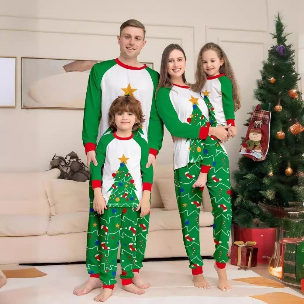 Christmas Tree Christmas Pyjamas Set Long Sleeve Top+Pants Soft Couple Christmas Outfit Loungewear