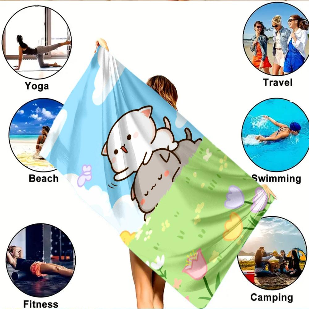 Cute Cartoon Bubu Dudu 1pc Printed Beach Towel, Soft Absorbent & Lightweight for Vacation/Travel/Bathing/Swimming/Yoga/Fitness