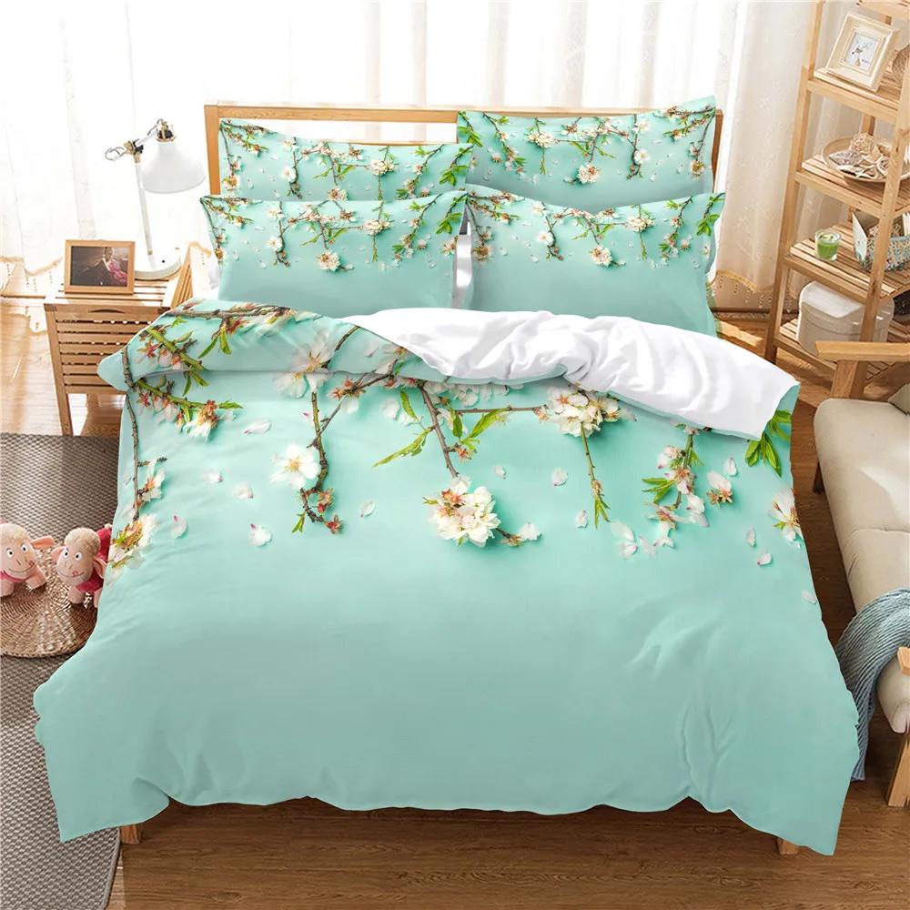 Set Lenzuola Camera da Letto Luce di Primavera Copripiumino Federe Biancheria da Letto US Queen 228x228cm Set Letto Misura Queen