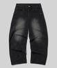 Beodeonteu Cut-Out Layered Cargo Wide Denim Pants [Black]