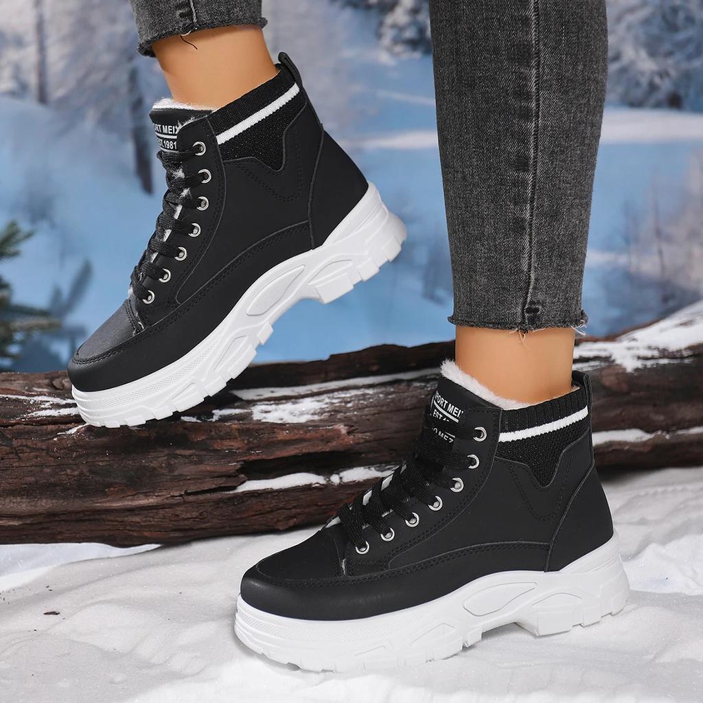 Men Snow Boots Casual Winter Platform Non-slip Warm Fur Ankle Boots Plush Outdoor Walking Hiking Boots Women Boots Size 36-46