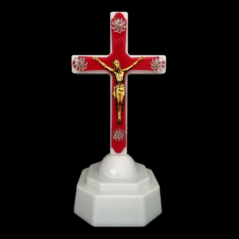 1PC European Style Boutique LED Light Christ Jesus Lcon Cross Home Church Pray Ornaments Church Souvenirs