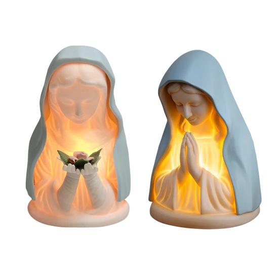 Nočné svetlo Panny Márie Živicová modliaca sa Panna Stolná lampa Požehnaná Matka v modrom závoji Nočné svetlo Katolícka domáca dekorácia