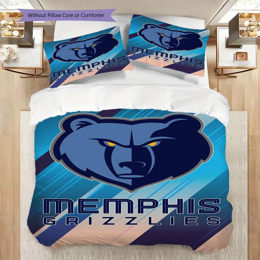 Memphis Grizzlies Gedurfde Fierse Beddengoed(1 dekbedovertrek + 2 kussenslopen, zonder binnenkussen)Kerst verjaardagscadeau Dekbedovertrek en kussensloop Beddengoedset