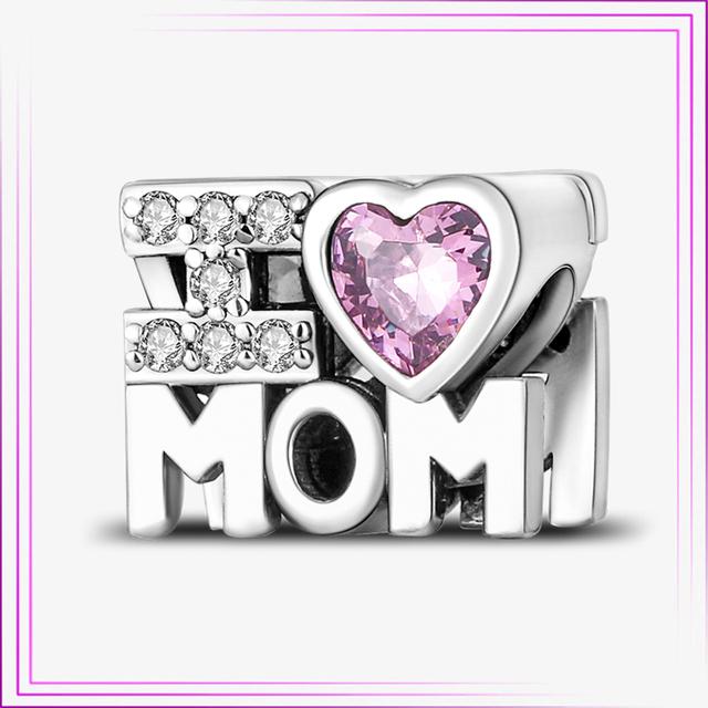 Ciondolo Cuore Fiore Argento Sterling 925 Rosa Fenicottero Palloncino Perline Gatto Car in Argento di Legge Per Nuovo Bracciale