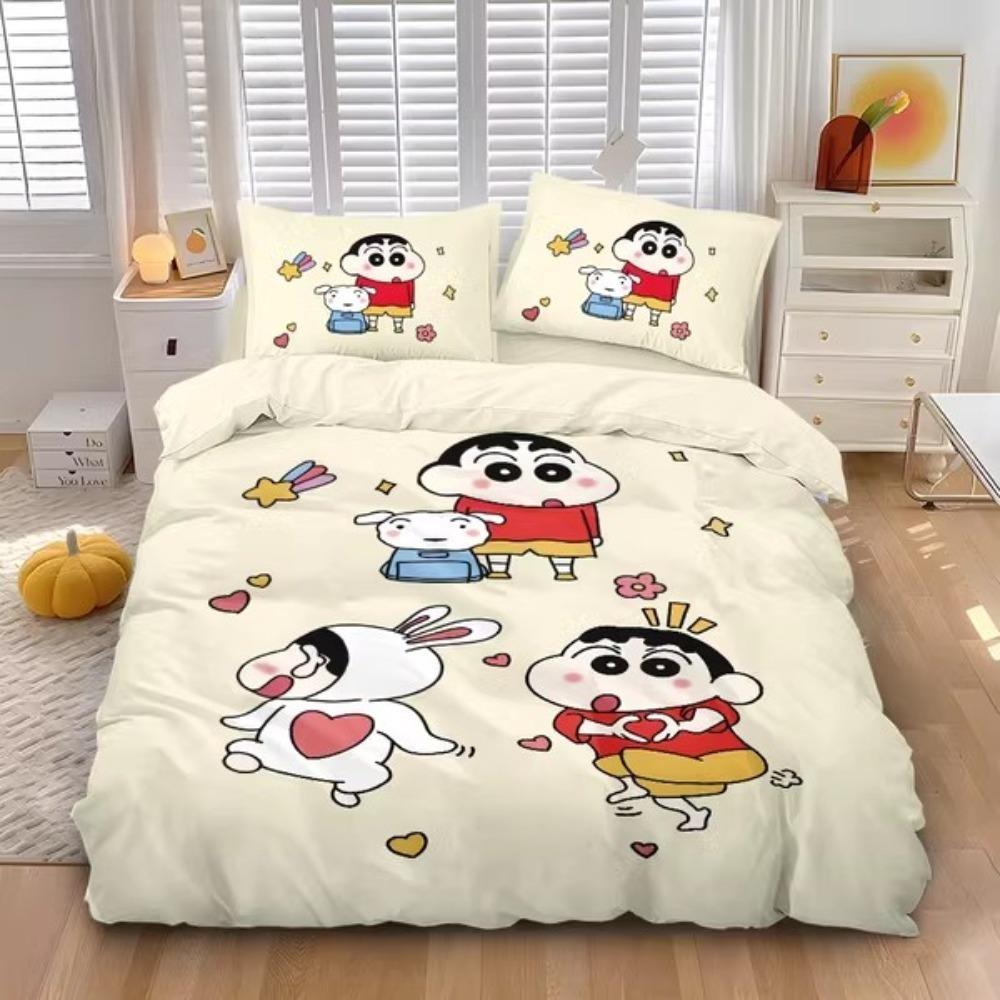 Cartoon Crayon Shin Chan ,Microfibre Bedding Sets, Children's Bed Linen with Zip Room Decor Duvet Cover for Teenagers Adult