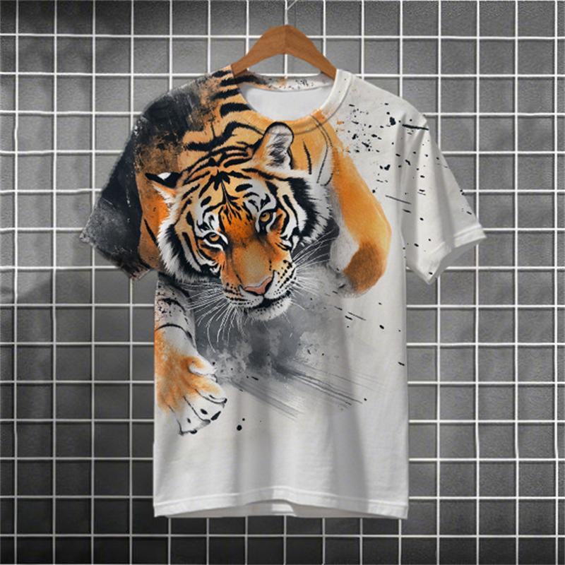 Fashion Tiger pattern 3D Print Men's T-shirt Fashion festival Crew Neck short Sleeve t shirt Tops polyester Men Clothing