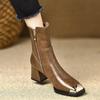 Fashion Square Toe Chunky High Heel Punk Boots Women Fashion Week Ankle Boots Winter Slip On Motorcycle Boots Woman