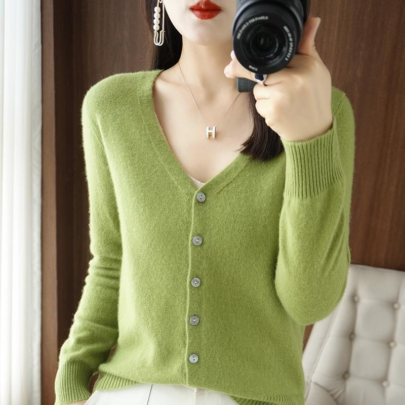 New Spring/Summer V-Neck Loose Plus Size Thin Knit Long Sleeve Cardigan Sweater Set