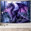 Purple Dragon Tapestry, Medieval Magic Fantasy Cool Animals Art Tapestry for Bedroom Men Boys, Wildlife Dragon Aesthetic Poster