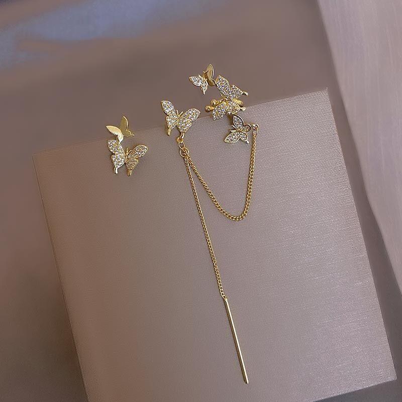 Micro-inlaid Zircon Super Fairy Butterfly Earrings, Earrings, Fashion AB Stud Earrings, Temperament Long Earrings.