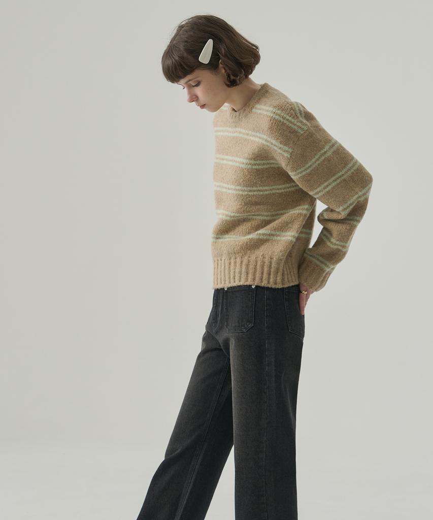 Deuloupisumeon Mellow Stripe Pullover Knit [Black]
