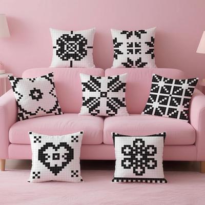 Pixel Art Print Texture Cushion Cover Pillow Case Soft Friendly Fabric  Concealed Zipper
