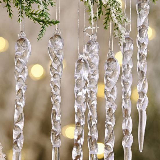 12 Pcs Acrylic Icicles Christmas Ornaments Clear Crystal Icicle Christmas Tree Hanging Decorations for Xmas