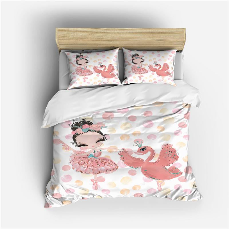 Cartoon Ballet Duvet Cover Set Princess Style Dancing Girl 3D Print King Queen for Girls Women Teen Dancer Polyester Bedding Set