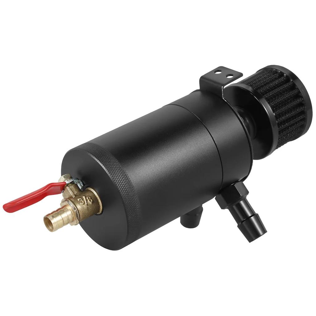 Oil Separator Catch Can Tank Kit 2 Ports 150ml Universal Aluminum Oil Reservoir Tank with Drain Valve Filter Mini Oil Separator