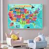 Moderne Cartoon-Weltkarte Amerika Kinderkarten Leinwandmalerei Wandkunst Poster und Drucke für Wohnzimmer Home Decor Cuadros