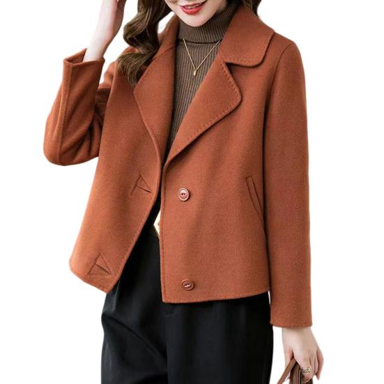 Damjacka Lapel Enfärgad Enkelknäppt Dubbelsidig Yllekappa Lös Termisk Kort Typ