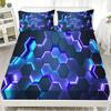 3pcs Hexagon Pattern Flat Sheet 3D Printed Blue Purple Geometric Fitted Sheet Sets With Pillowcases No Filling Cool Visual Style