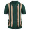 Men Shirt Contrast Color Single-breasted Short Sleeve Stripe Print Knitted Summer Tops Male Clothes