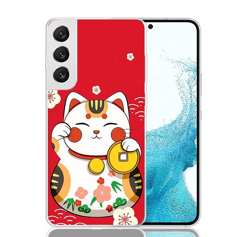 Lucky Cat Maneki Neko Japanese Phone Case For Samsung Galaxy S26 Ultra S23 S24 S25 Edge S20 FE S21 S22 Plus Soft Print Shell Cov