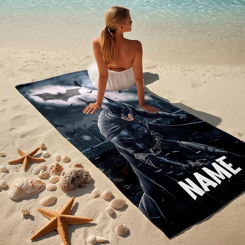 Custom Name Batman Art Stylish Digital Printing Beach Towel Quick‑Drying Absorbent Blanket for Beach Pool Gym Travel