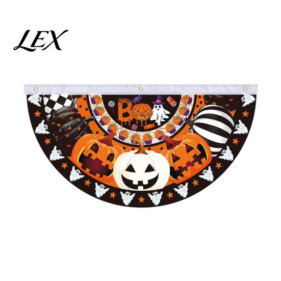 Front Door Hanging Ornaments Halloween Semi Circle Bunting Banner, Pumpkin Bat Porch Yard Decor, Festive Window Spooky Flag for Indoor Outdoor