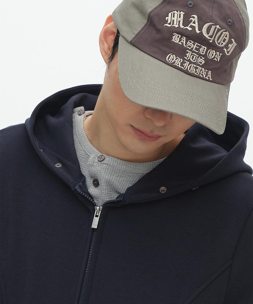 Makoi Block Layered Word Two-Tone Color Block Cotton Ball Cap [Charcoal]