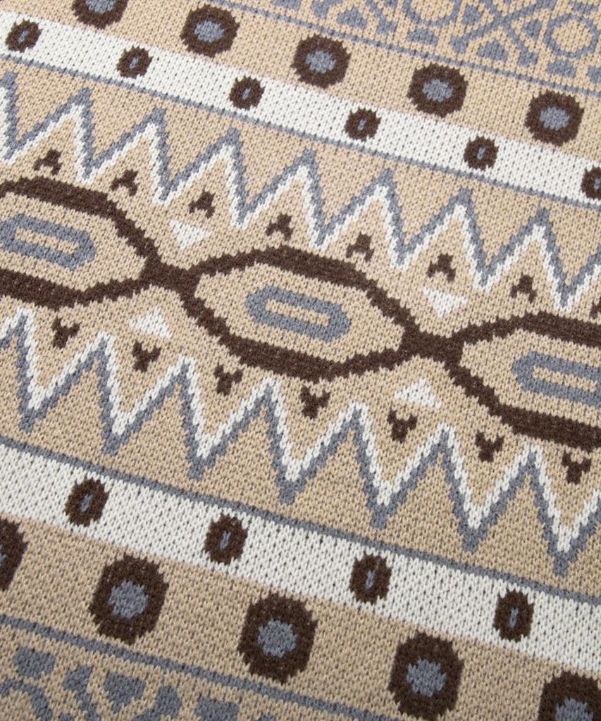 TRILLION Pull Jacquard Fair Isle Vintage à col rond_Beige