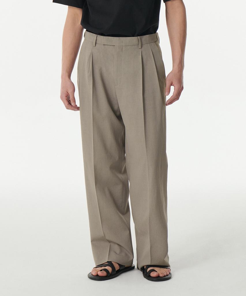 MUSINSA STANDARD Cool Touch To Tuck Wide Hidden Elastic Waist Slacks [Grayish Beige]
