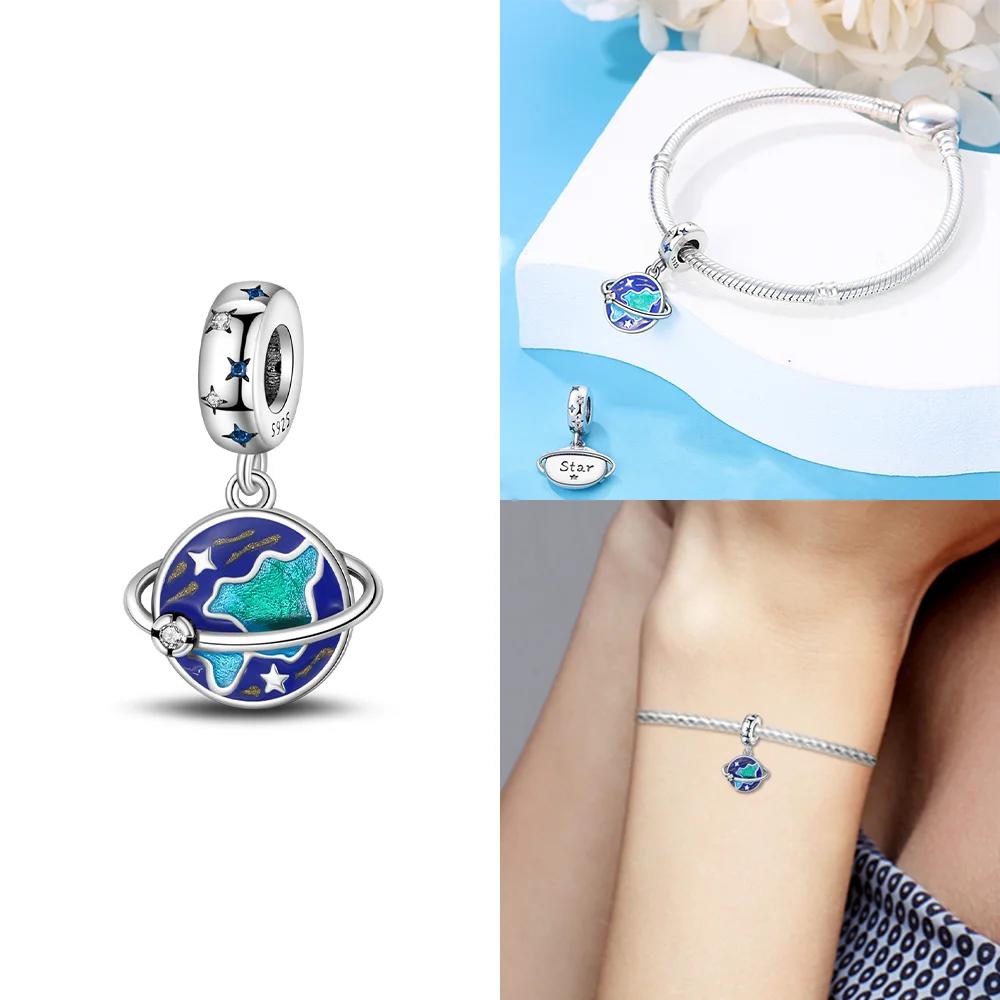 Charm Bead Components Copper Metal Authentic Original Sun Pendant Bead Component Blue Star Moon Snowflake Ball Bead Components Compatible With