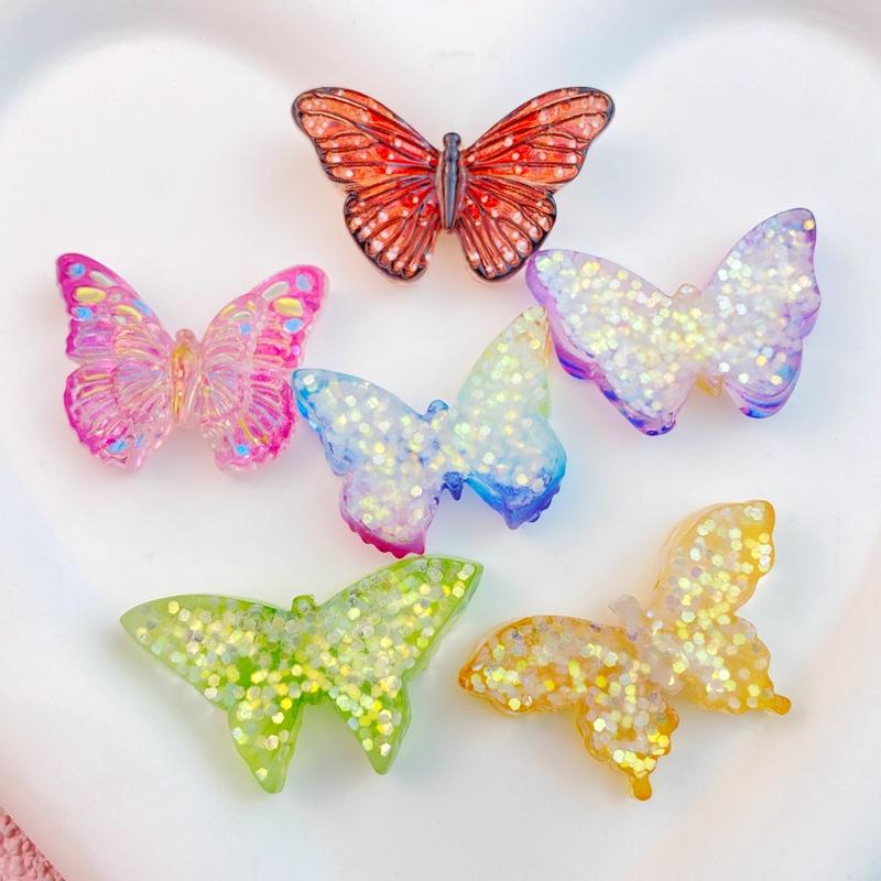 10Pcs New Cute Cartoon Colorful Butterflies Series Flat Back Ornament Jewelry Bows Accessories