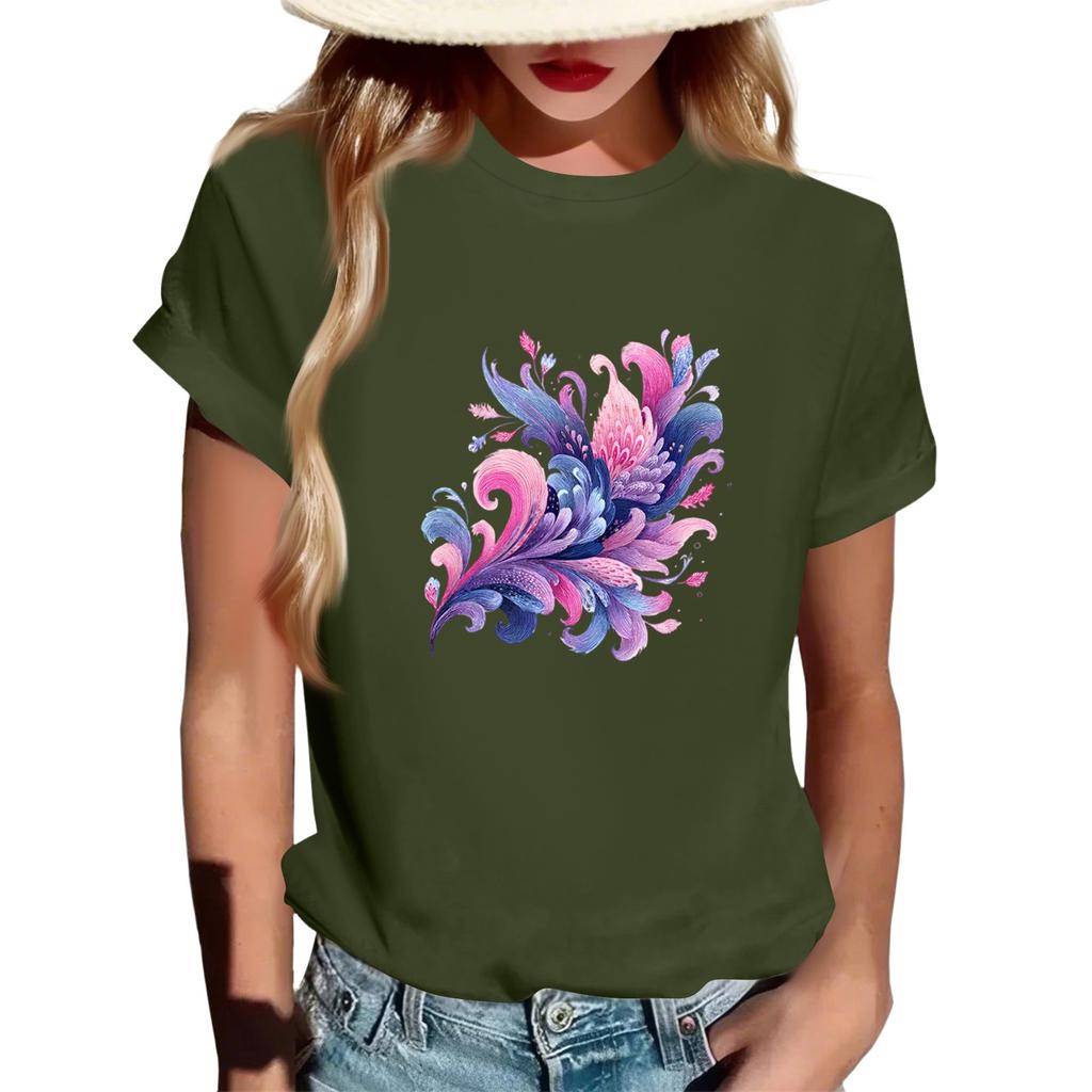Damernas Mode Rundhalsad Casual Retrotryck Kortärmad T-shirt Topp