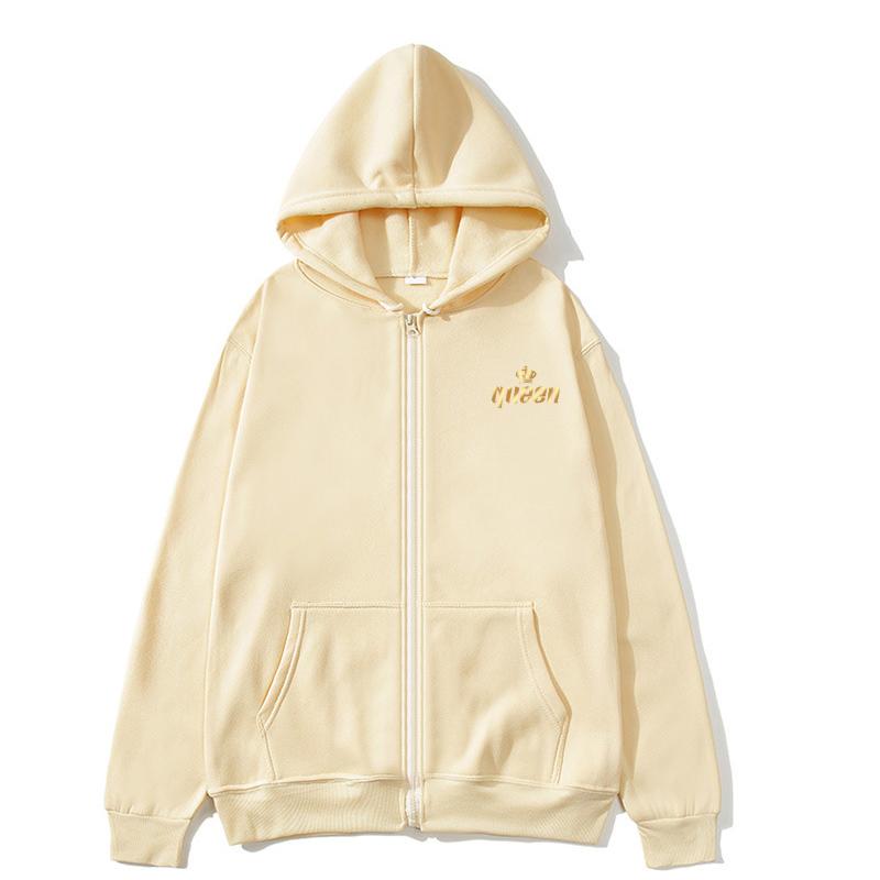 King And Queen Zip Hoodie Oversized Hoodie Streetwear Women's Sweatshirt Women Hoodie Pocket Long Sleeve Solid Color Zip Hoodie