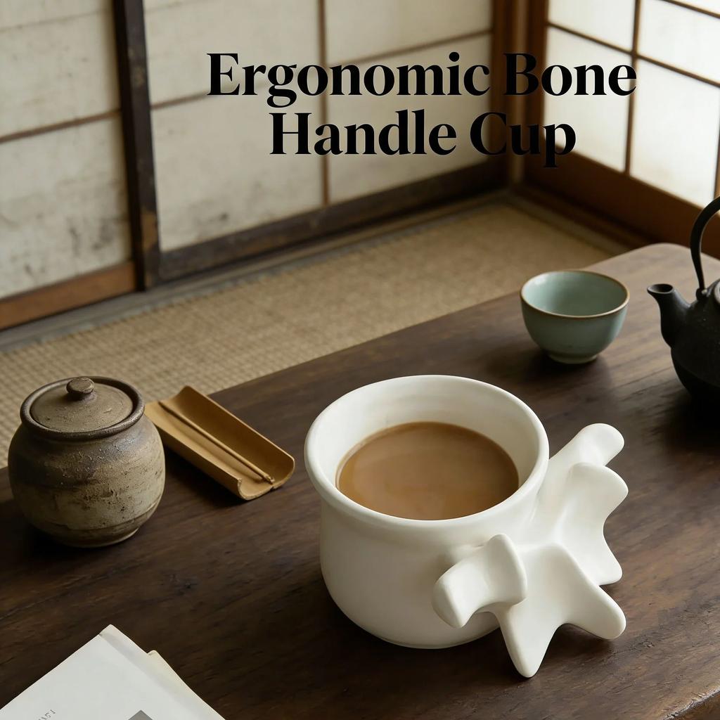 Simple Spine Skeleton Ceramic Mug Coffee Cup with Pen Holder Cute Desktop Decorative Ornaments Creative Gift for Friends