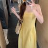 Rochie franțuzească mică galbenă cu bretele pentru femei, nouă de vară, cu talie accentuată, rochie lungă, fustă pentru vacanță la mare