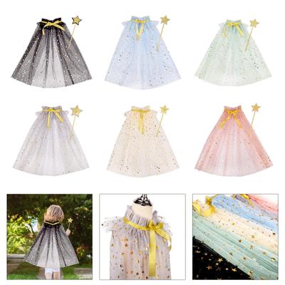 1 Set Children's Starry Fairy Cape Adjustable Neckline Cloak with Magic Wand Props for Birthday and Stage Performances