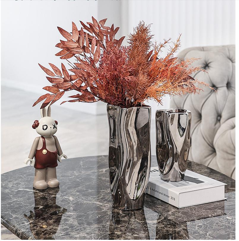 Creative Silver Ceramic Vase Simple Living Room Dining Table Home Decoration Ornaments Ceramic Hydroponic Silver Ceramic Vase