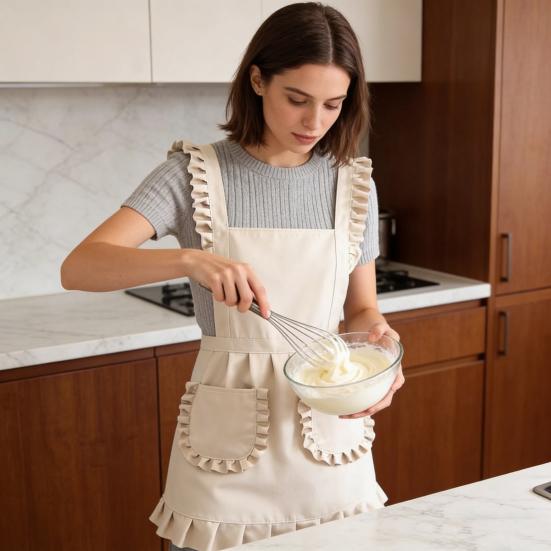 Cute Apron for Women Ruffled Edge Apron with Pockets Sleeveless Cooking Kitchen Maid Costume Halloween Cosplay Gifts