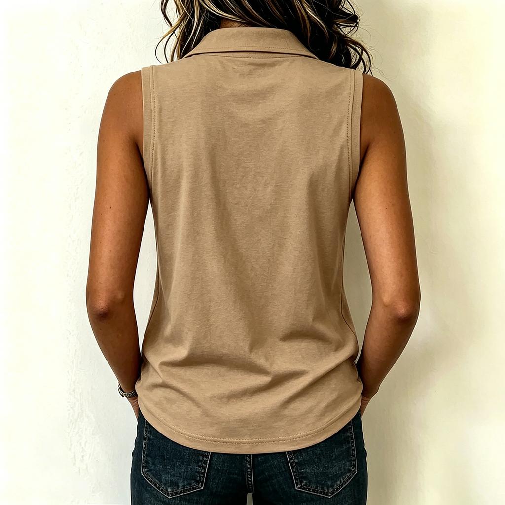 Polo Sans Manches Femme Couleur Unie Débardeur Décontracté Col Boutonné Chemisier d'Été Tissu Doux Coupe Légère