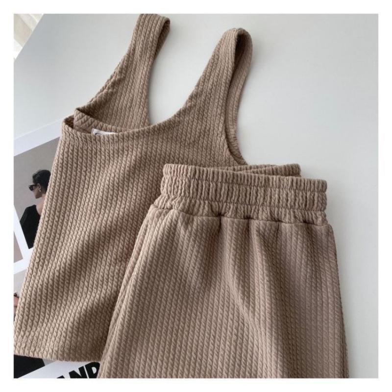 Dam Casual Sommar Topp och Shorts Set för Kvinnor Träningsdräkt Tvådelad Kostym Dam Sport Ärmlös Klassisk Damkostym