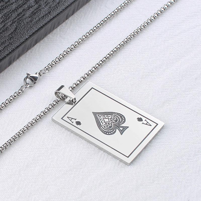 Heren RVS Aas van Schoppen Hanger Ketting - Hip Hop Stijl