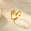 Zirkonia Ster Ring voor Vrouwen Roestvrij Staal Schitterende Dubbele Sterren Goudkleurige Ring Bruiloft Koppel Sieraden Feest Cadeau anillo