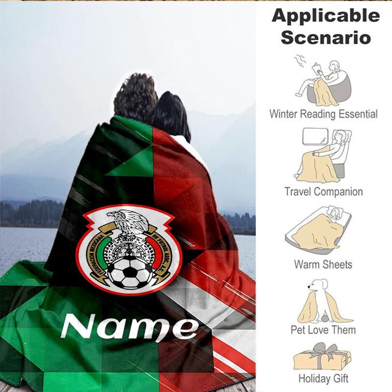 Custom Name Mexico Soccer Emblem Blanket Lightweight Ideal Bedding Blanket Perfect for Travel, Camping, Living Rooms, Sofas, Christmas Gift