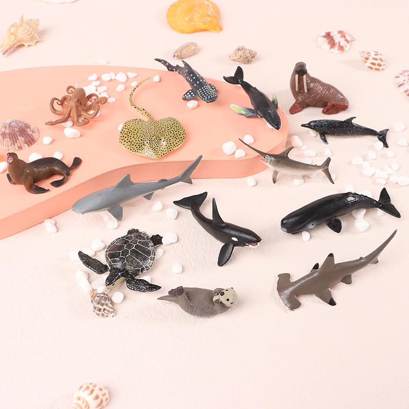 Simulation Marine Life Action Figures Ocean Animal Model Educational Toys Cake Topper,Collection Gift Shark Dolphin Hammerhead