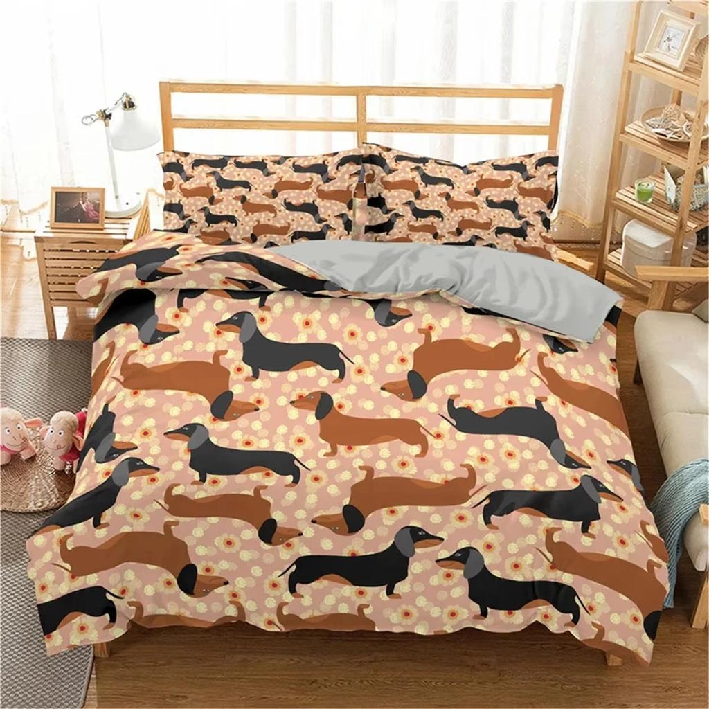Dachshund Soft Duvet Cover Set Carton Pupy Ultra Soft Breathable Warm Comforter Cover featuring Ziper Adult Peoples plus Children Kids Dog Quen King