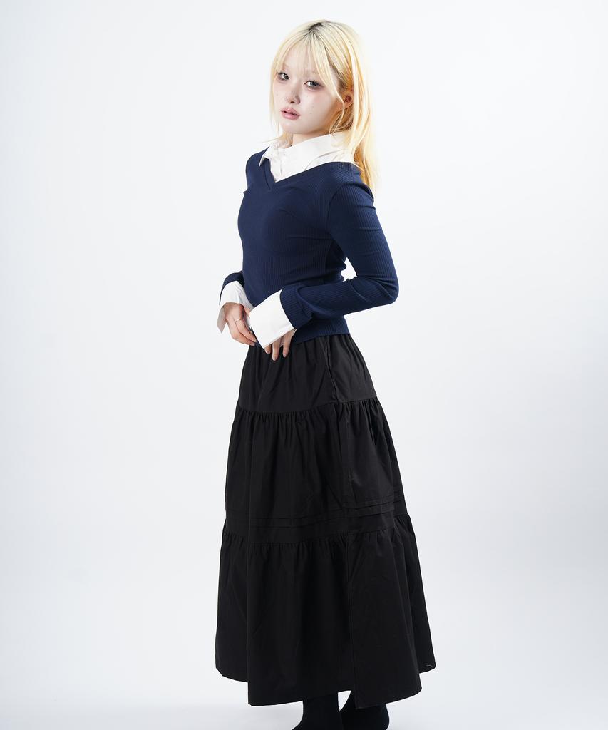 Starry Eyed Cotton Pintuck Long Tiered Skirt (White)