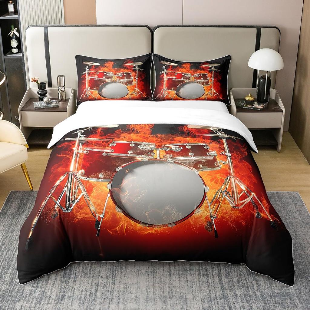 Drumstel Dekbedovertrek Sets voor Kinderen Jongens Tieners Queen Lichtgewicht Dekbedovertrekken Klassieke Muziek Beddengoed Set Kamer Decoratie Zonder Dekbed
